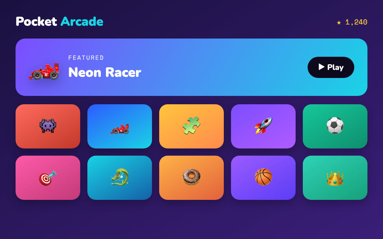 Pocket Arcade — mobile games app key art